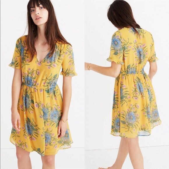 ⭐️ MADEWELL Sweetgrass Ruffle-Sleeve Dress in Painted Blooms- size 2 - Picture 1 of 12